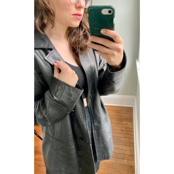 Vintage Y2K 90s 100% Buttery Leather Black Minimalist Sleek Punk Grunge Jacket L - Picture 7 of 10